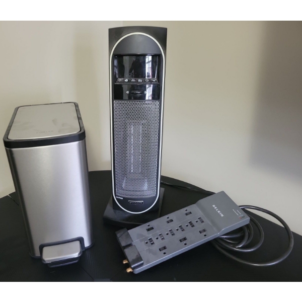 Home Owners Essentials - Oscillating Heater/Fan w/ Power Bar & New Brushed Nickel Waste Bucket
