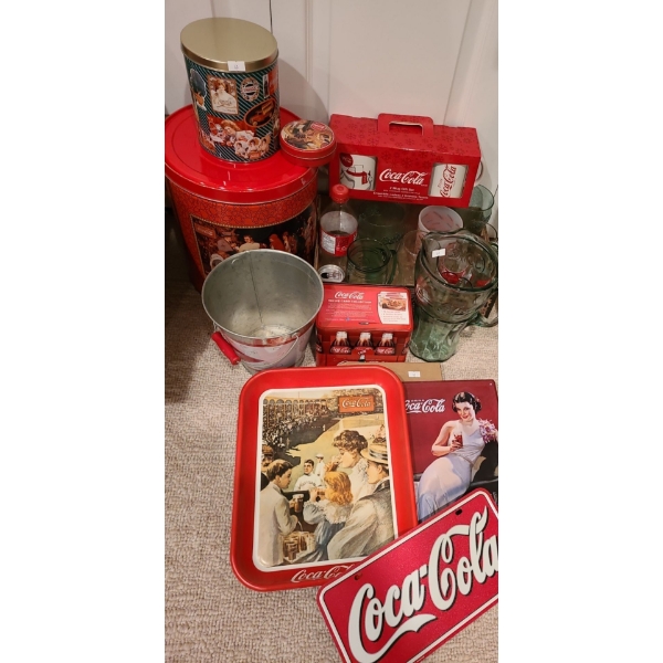 Coca-Cola Collectibles: Tins, Mugs, Glasses, Pitcher, Tray 10.5 X 13 and More!