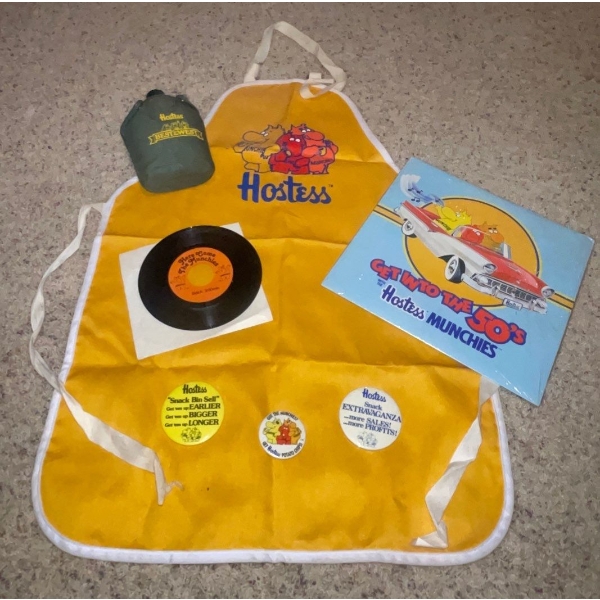 Hostess Munchies Souvenirs & Collectibles/Memorabilia -Records, Apron, Flask, Pins 