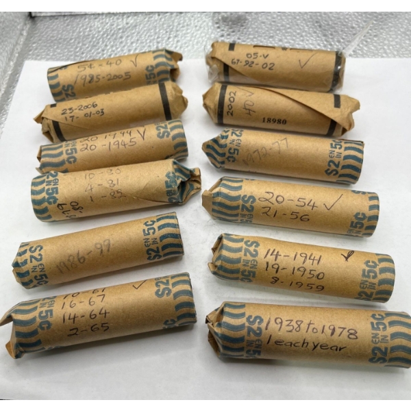 12 Rolls of Canadian Nickles, Various Years