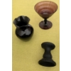 Image 1 : Vintage Hand Blown Martini Glass, Black Candle Holder, Black/Purple Ruffled Rim Vase; Light Chipping