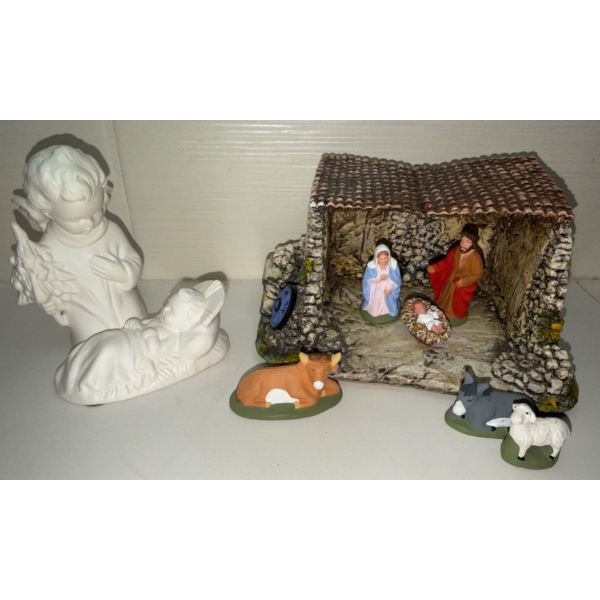 Antique Christmas Nativity Scene - Including The Holy Family & Animals 