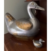 Image 2 : Heavy Pewter and Brass Large Duck Trinket Box w/ Mini Box Duck - Lg is 1 Foot Wide, 10 Inches Tall 