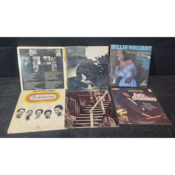 Assorted Vinyl: Blues Compilation, Billie Holiday, The Temptations, Fred McDowell, Fats Domino