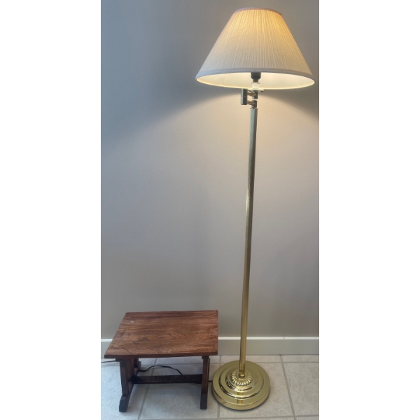 5ft Brass Floor Lamp w/ Antique Shaker Foot Stool 16x11x11