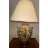 Image 1 : Italian Majolica Pottery Table Lamp w/ Griffin Head Handles & Handpainted Floral Motif