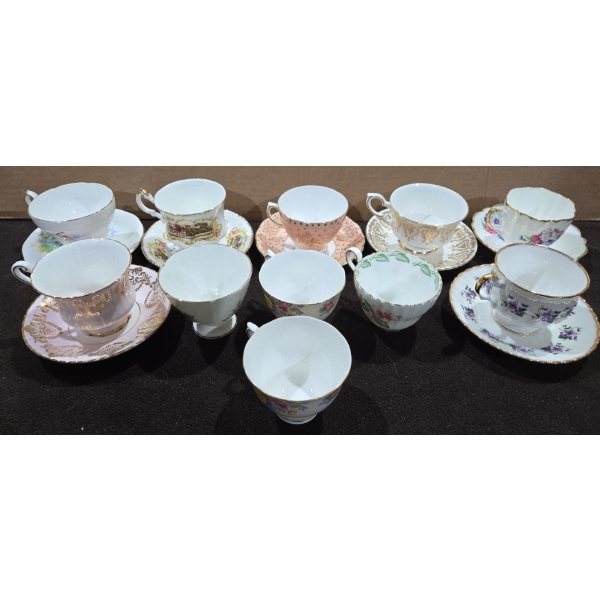 7 Teacups + Matching Saucers & 4 Teacups Assorted
