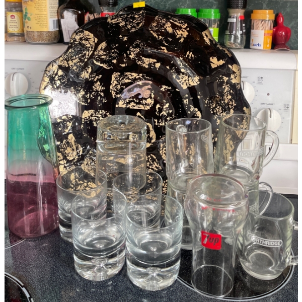 Large Platter/Plate with Clear Coffee Cups & Drinking Glasses