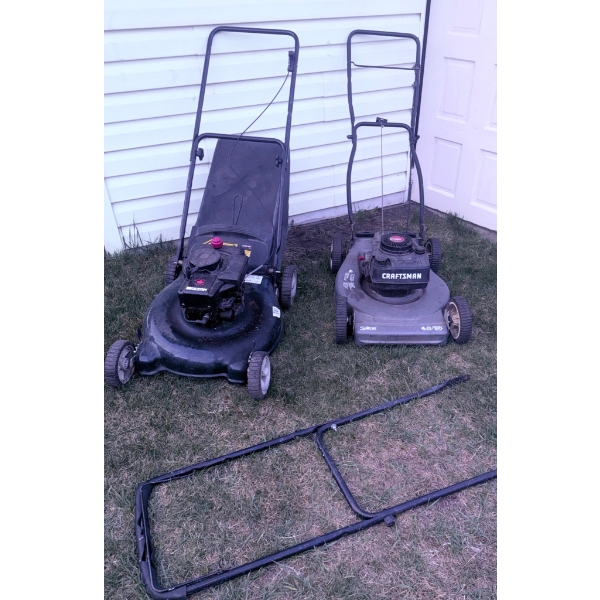 Two Push Lawn Mowers with Assorted Small Engine Parts