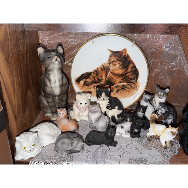 Cat Figurine Collection with Wedgwood Plate