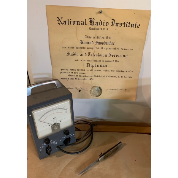 Antique Radio Broadcasting Voltmeter & Course Completion Certificate