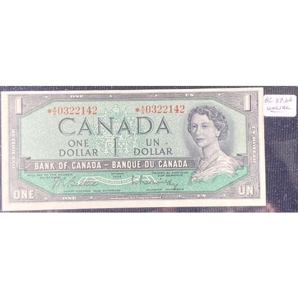 1954 Uncirculated Canadian One Dollar Bill