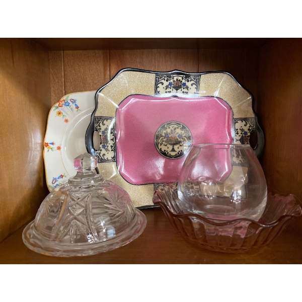 Crystal Butter Dish Carnival Glass Bowl & Extras