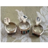 Image 2 : 3 x Navajo-style, white Bronze Rhodium Finish featuring a chip inlay of turquoise and red coral. 