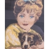 Image 3 : Ornate Framed under Glass Needlepoint of Blue Eyed Girl w Puppy Picture 25 1/2 x 31 1/2 h