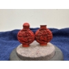 Image 2 : Set of 2 Red Carved Snuff Bottles with a Spoon 3H