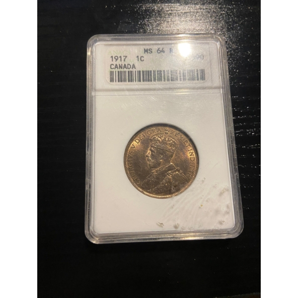 1917 Graded Canadian 1cent grade: MS-64 RB

