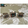 Image 1 : 3 x Navajo-style, white Bronze Rhodium Finish featuring a chip inlay of turquoise and red coral. 