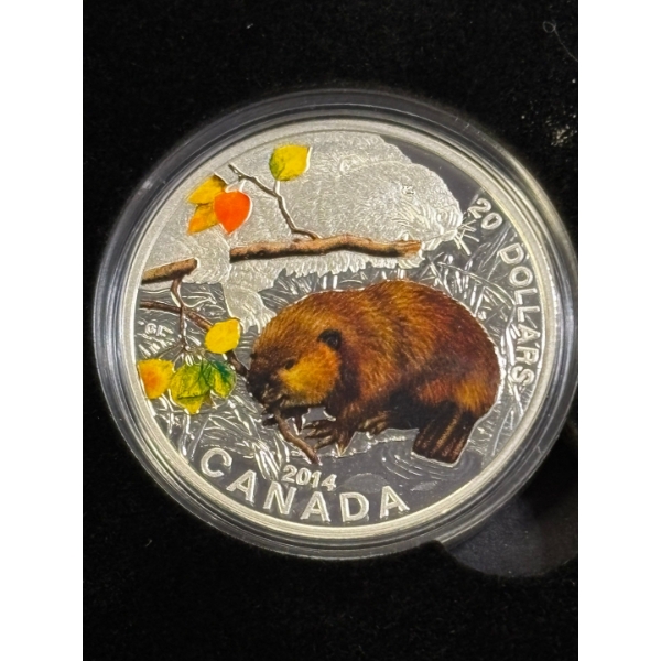 2014 $20 Baby Animals: Beaver - Pure Silver Coin and Stamp Set 1oz low mintage