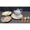 Image 1 : Studio Pottery Set and Painted Eggs on Wooden Stands