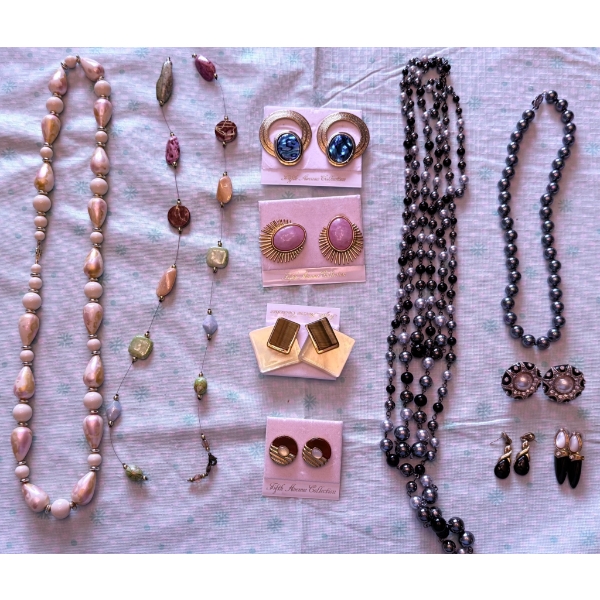 Beaded Necklaces and Clip-On Earrings, Multi-Materials and Designs