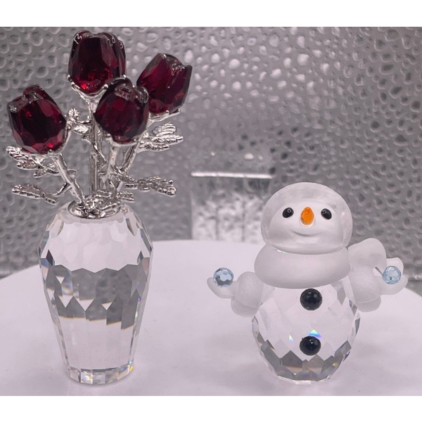 Swarovski Crystal Bouquet of Rose's and Snowman Holding Snowballs