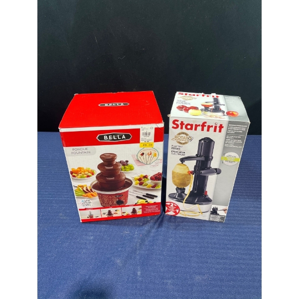 New in Box Fondue Fountain, Electric Peeler, and Wine Presenter
