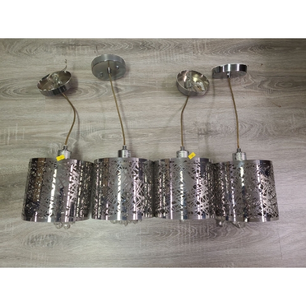 Silver cutout metal ceiling fixtures with hanging crystals X4 