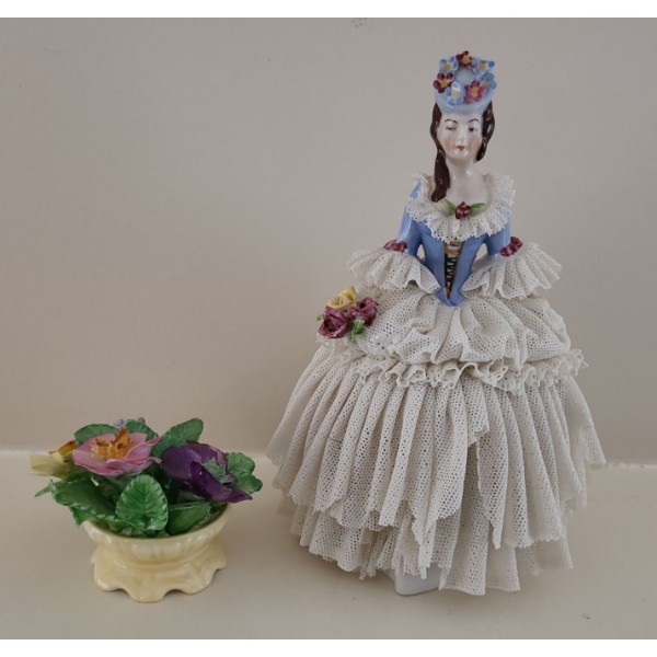Lovely Porcelain Woman By Bavaria (7T) w/ Lovely Floral Bone China Arrangement By Coalport 