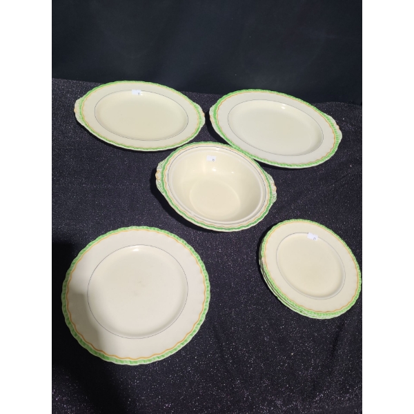 Grindley England: Plates w/ Lipped Edge14.5 x 12, Bowl 10" Diameter Top, Side Plates