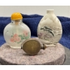 Image 3 : 3 Decorative Snuff Bottles (one with spoon, one missing lid)  tallest 3H