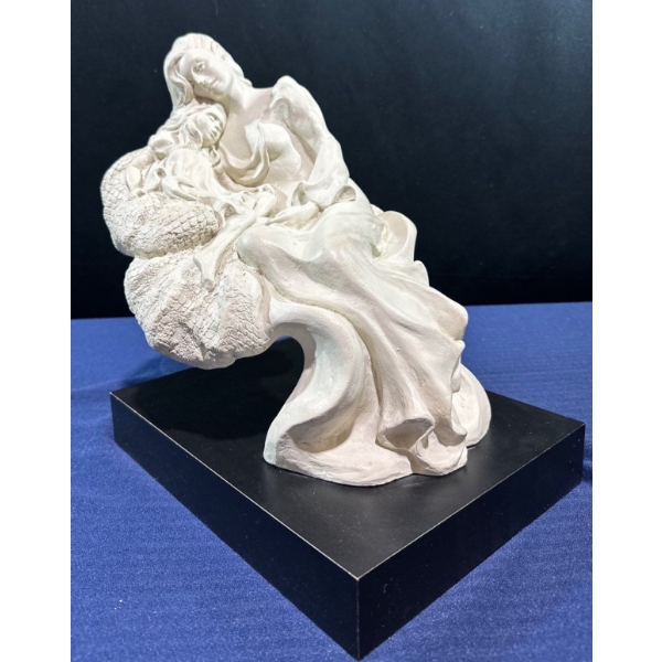 Vintage Clay Sculpture of Mother Embracing Child 15H