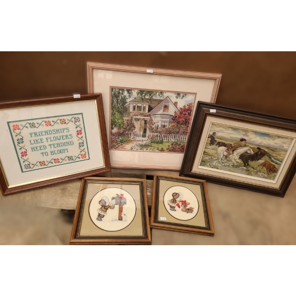 Needlepoint Art: Friendship 16 X 12.5, House 19.5 X 17, Rider 18 X 13, Holiday: 10.5 X 11 and 9 X 10
