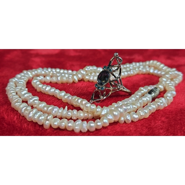 14.5" Pearl Necklace and Swarovski Ring