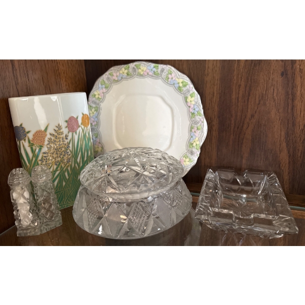 Crystal Items, Porcelain Plate, and Vase