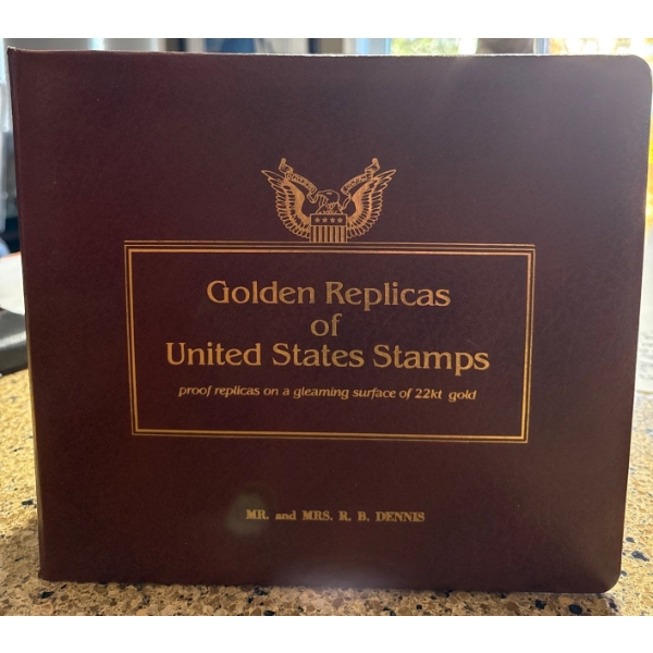 Golden Replicas Of United States Stamps in An Album 22K Gold Surface 