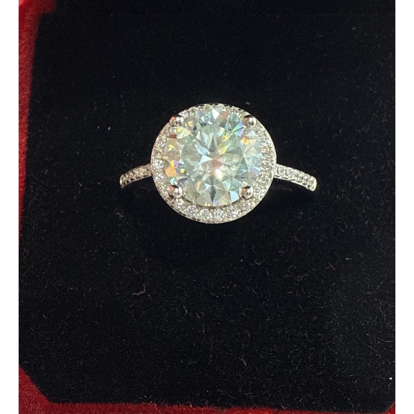 2ct GRA Certified Round Brilliant Cut Moissanite with 35 Round Cut CZ's set in 925 Silver Ring