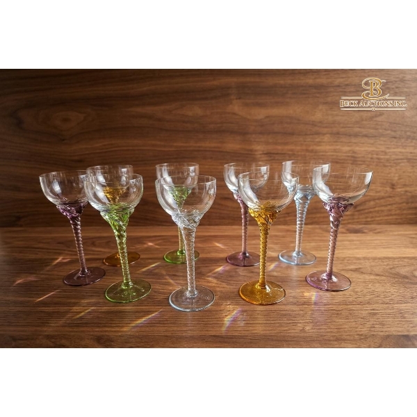 Vintage Harlequin Cordial Glasses Hand-Blown By Blefeld & Co. In Portugal During The Mid-Century Era