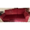 Image 1 : Velvet Red 3 Seater Couch, Well Loved - 86W, 40D, 34T 