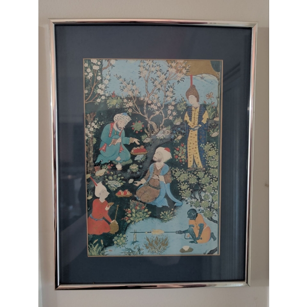 Framed Persian Art Print 'Ferdowski & The 3 Poets Of Ghazna' 16th Century Illistration By Aqa Mirak