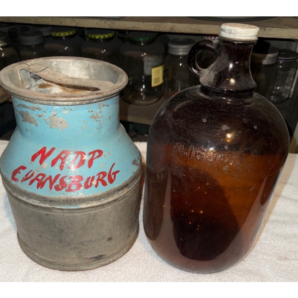 Local Historical Memorabillia- Metal Dairy Cream Can & Brown A&W Jug