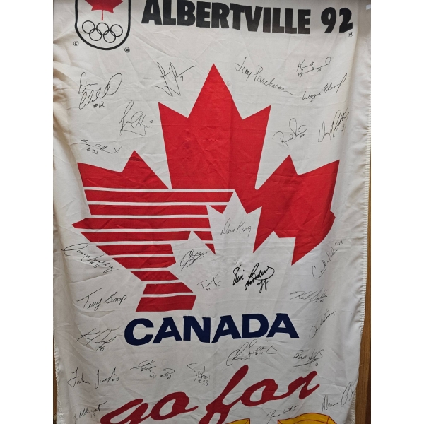 Canada Albertville '92 Go For Gold' Banner with Autographs, 32" x 56"