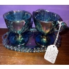 Image 2 : Iridescent Indiana Carnival Glass Tableware- Serving Bowl & Cream+Sugar w/Tray