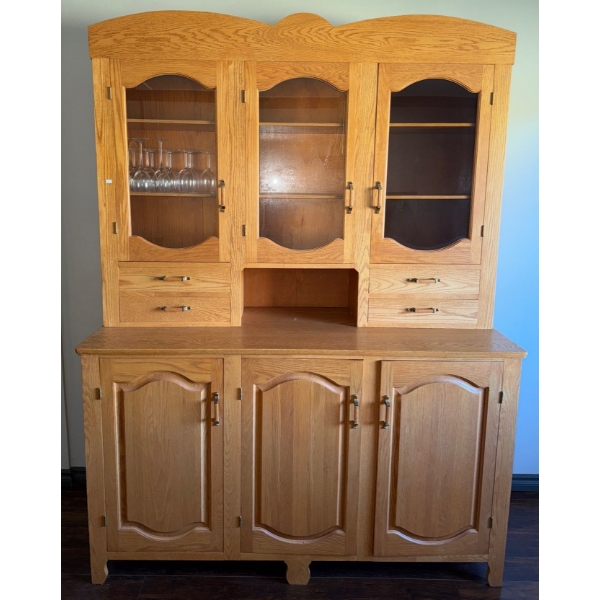 Gorgeous Handmade Oak Curio Cabinet / China Hutch 62x24x85 (2 Pieces) Wood Shelving
