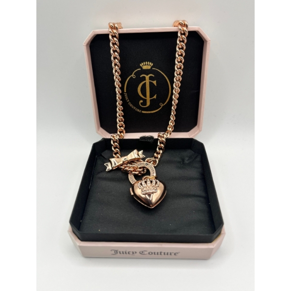 Rose gold Juicy Couture Heart and logo toggle charm necklace