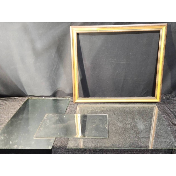 Two Mirrors and Wooden Frame with Glass Insert