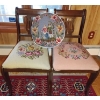 Image 1 : 19th Century Queen Anne Style Floral Embroidered Tapestry Chairs & Home Made Round Pillow  41"tall