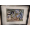 Image 1 : Framed Under Glass Needlepoint. Village Street w Antique Store 20 1/2 w 16 1/2 h