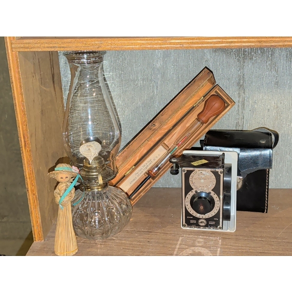 Assorted Antiquities - Oil Lamp 11"Tall Cased Hydrometer & More