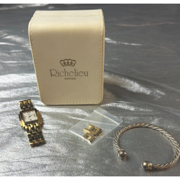 Richelieu Swiss Watch with Gold-Tone Stainless Steel Strap and Twisted Metal Bangle